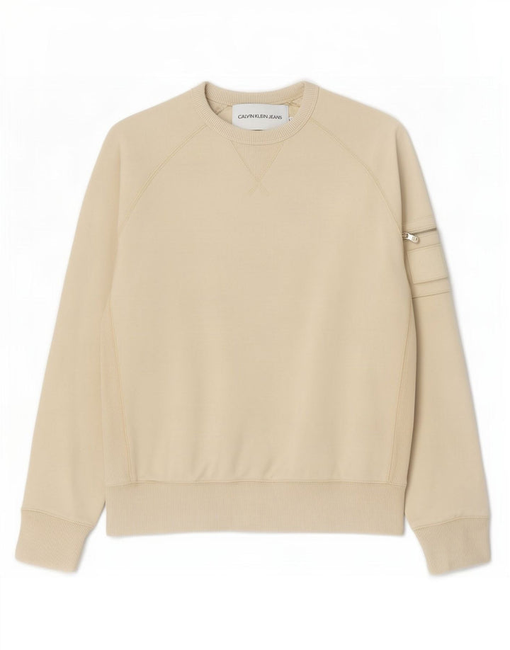Calvin Klein Jeans moletom masculino jumper pequeno algodão bege