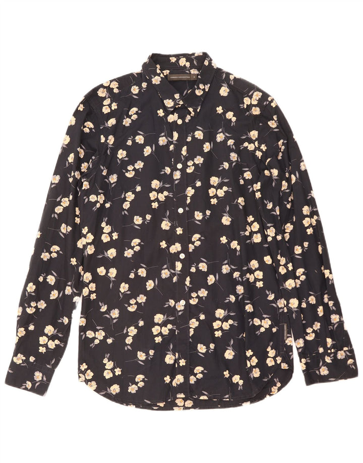 Camisa masculina French Connection média azul marinho floral algodão