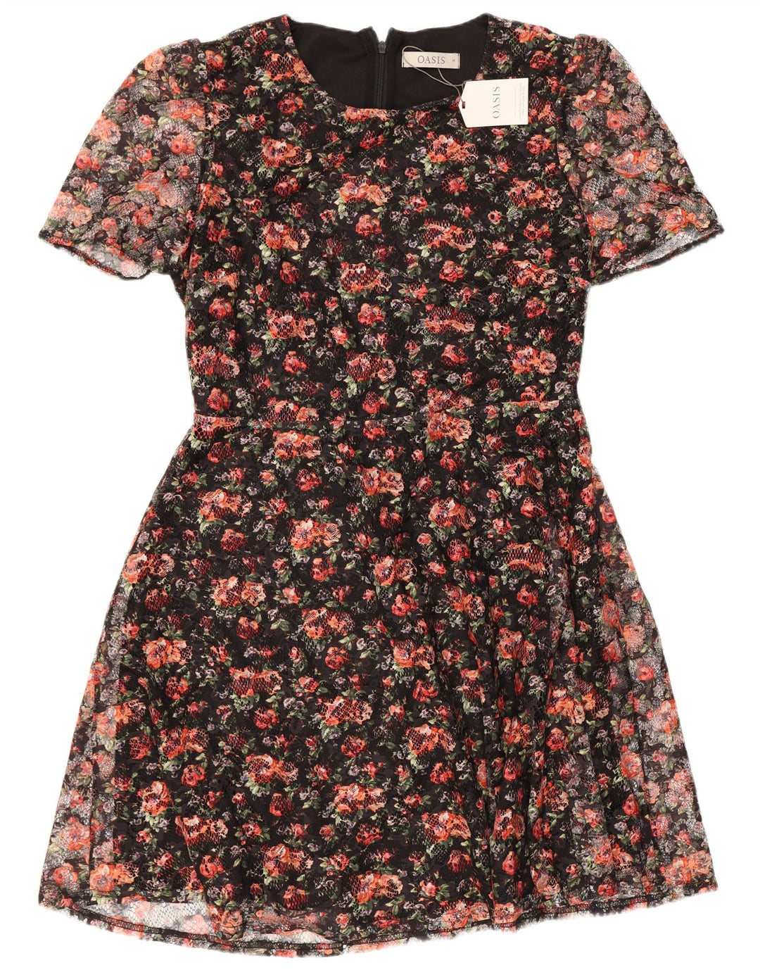 Vestido feminino Oasis A-Line UK 12 poliéster floral preto médio