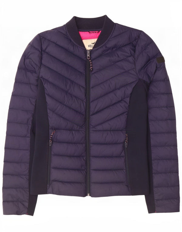 Jaqueta acolchoada feminina Hollister UK 6 XS azul marinho nylon