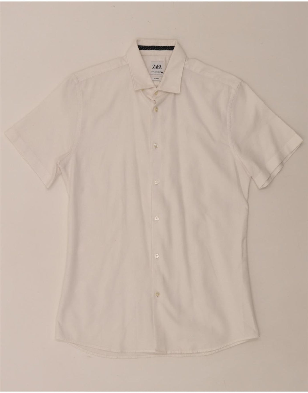 Camisa masculina ZARA de manga curta slim fit médio branco