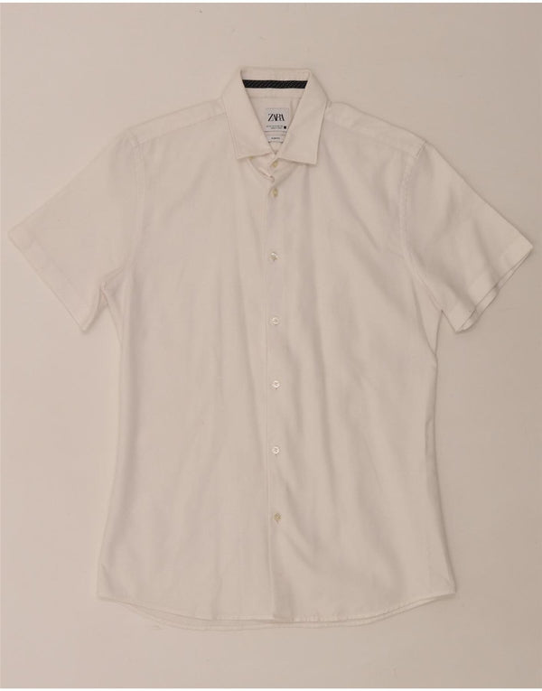 Camisa masculina ZARA de manga curta slim fit médio branco