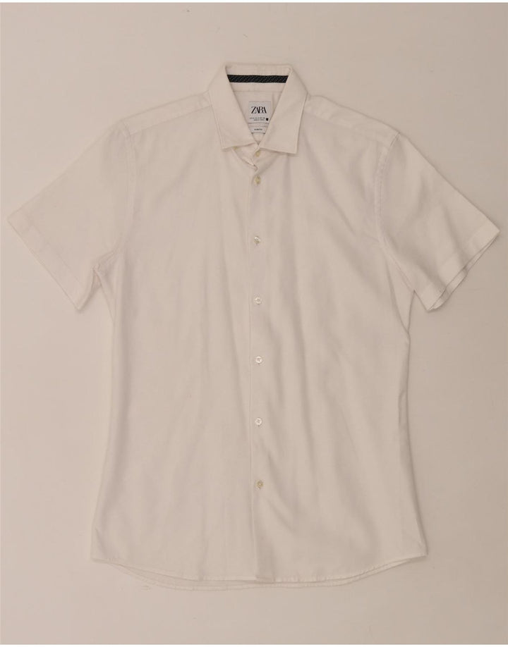 Camisa masculina ZARA de manga curta slim fit médio branco