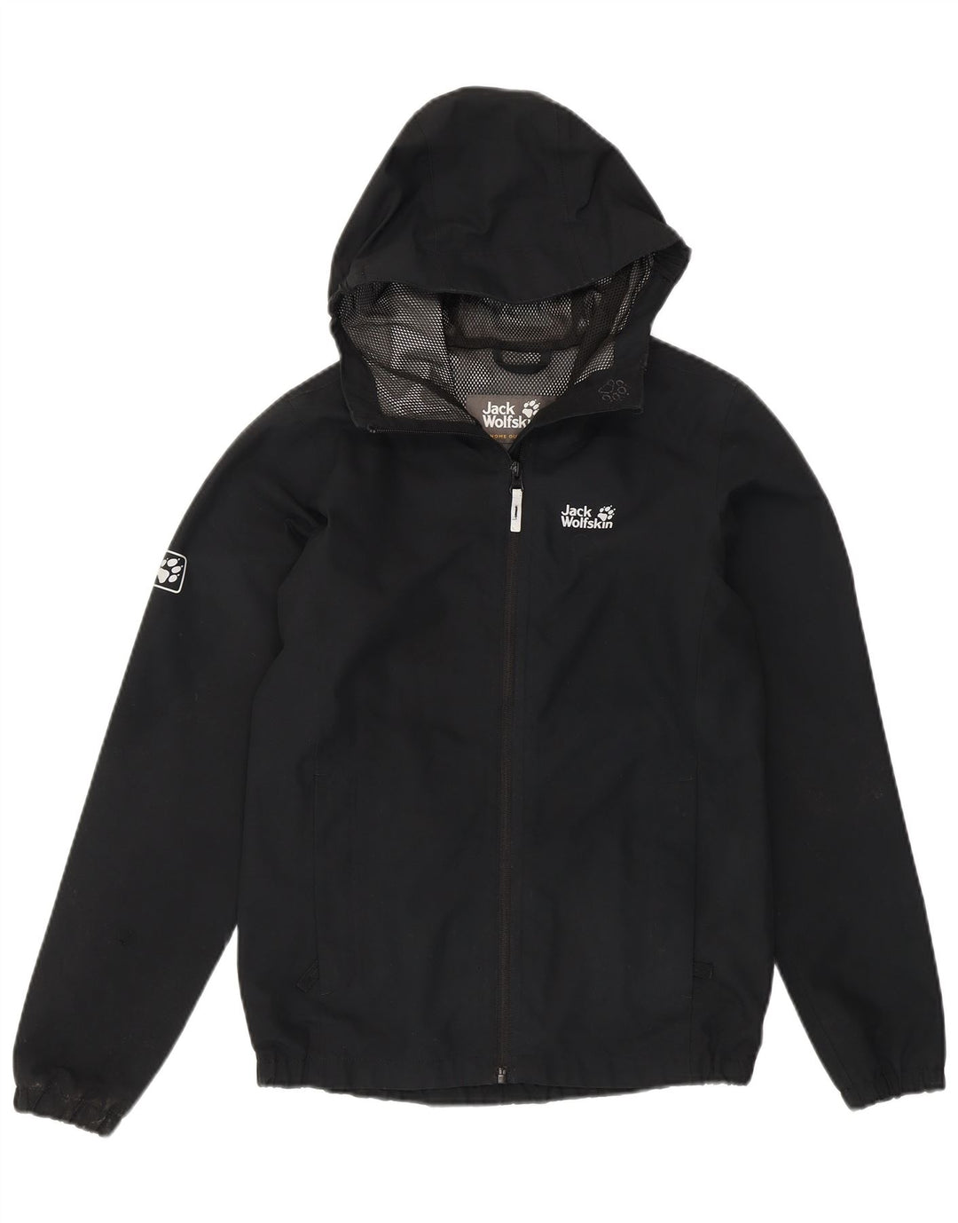 Jaqueta de chuva com capuz gráfico Jack Wolfskin Boys 11-12 anos poliéster preto