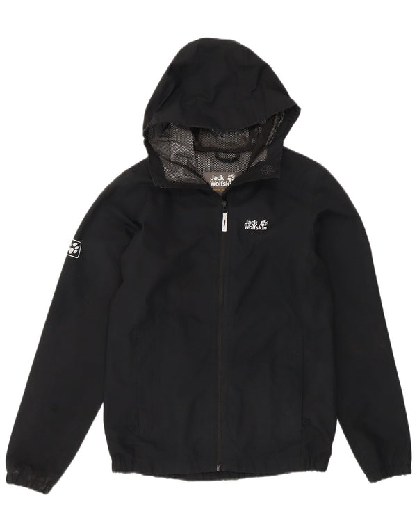 Jaqueta de chuva com capuz gráfico Jack Wolfskin Boys 11-12 anos poliéster preto
