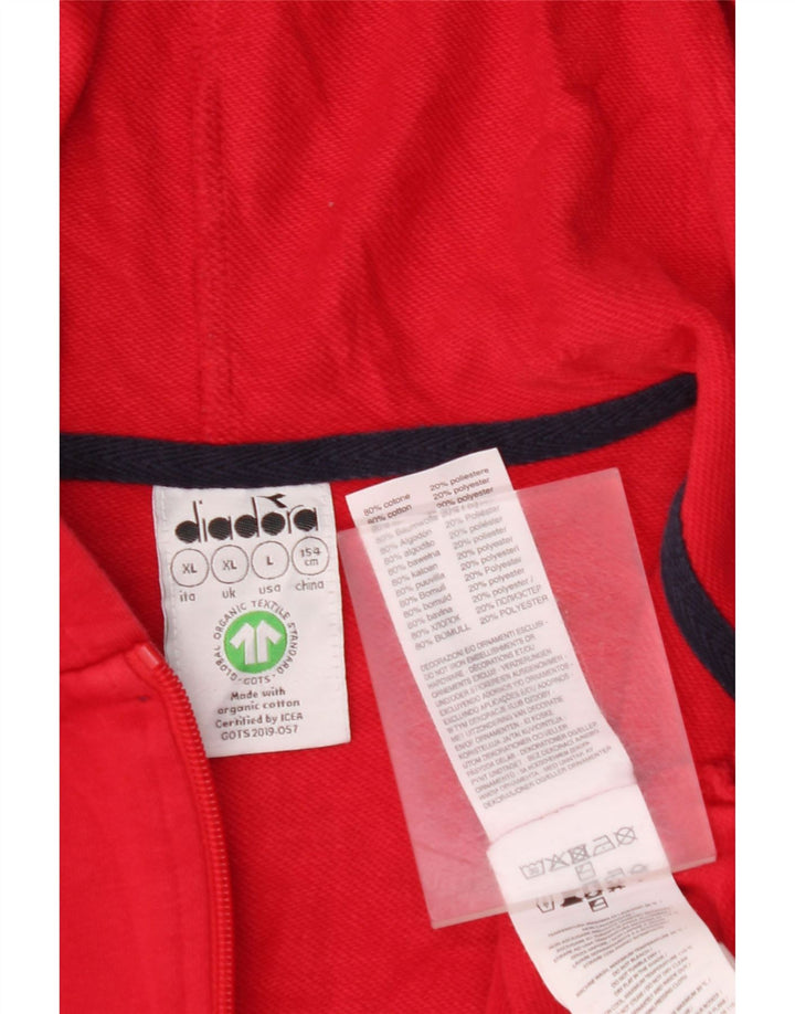 Suéter com capuz gráfico com zíper DIADORA para meninos 11-12 anos XL algodão vermelho