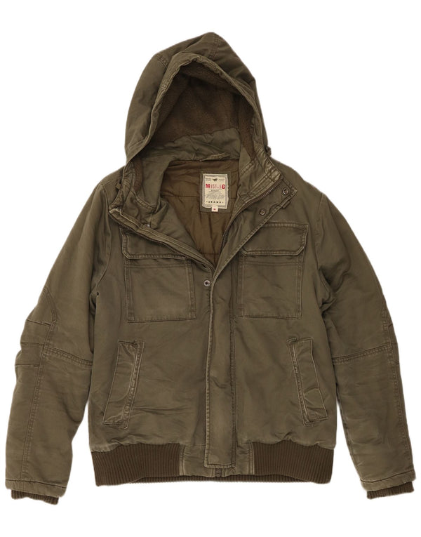 Jaqueta utilitária masculina Mustang com capuz Reino Unido 38 algodão cáqui médio