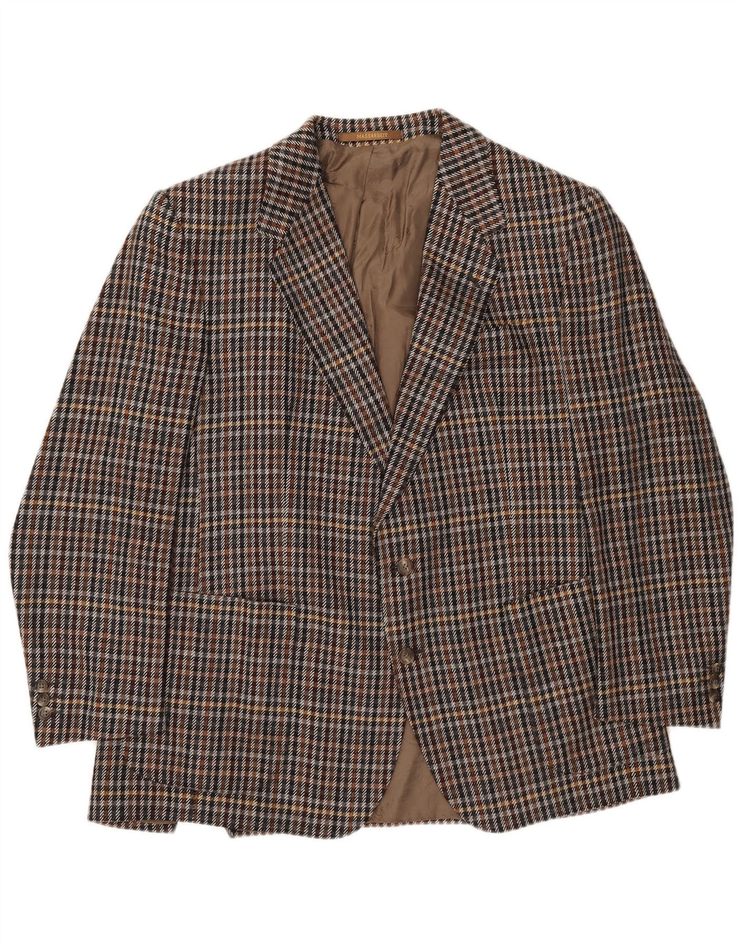Jaqueta blazer masculina vintage com 2 botões Reino Unido 40 grande caxemira marrom Houndstooth