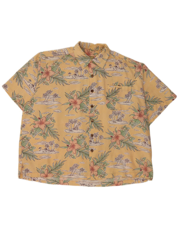 Camisa masculina vintage de manga curta 2XL rayon floral amarelo