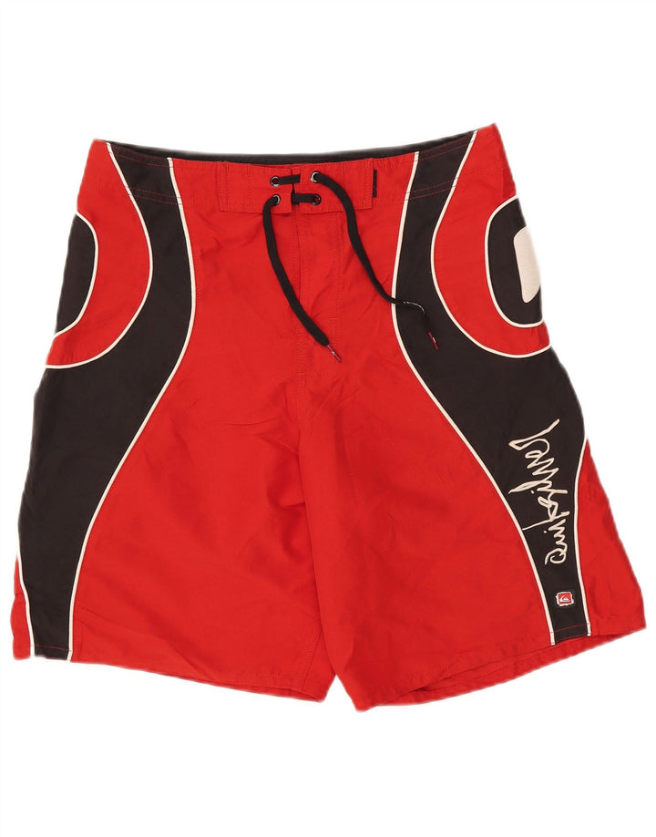 Quiksilver Mens Graphic Natação Shorts Médio Poliéster Colorblock Vermelho