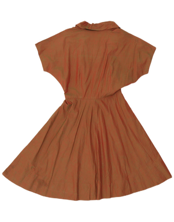 Vestido vintage feminino linha A UK 8 pequeno marrom
