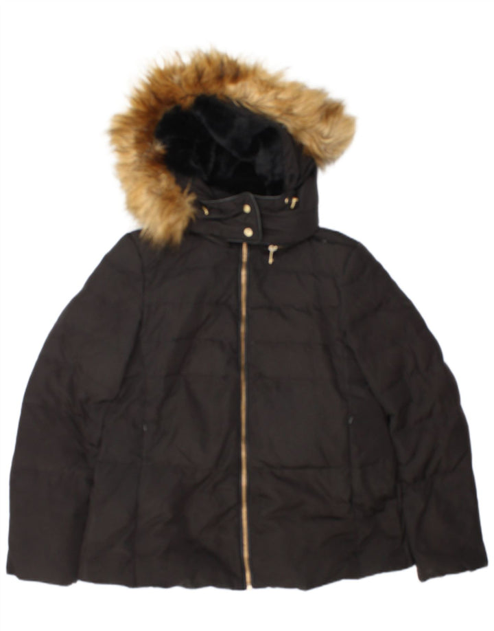 Jaqueta acolchoada com capuz feminina Zara UK 10 poliéster preto pequeno