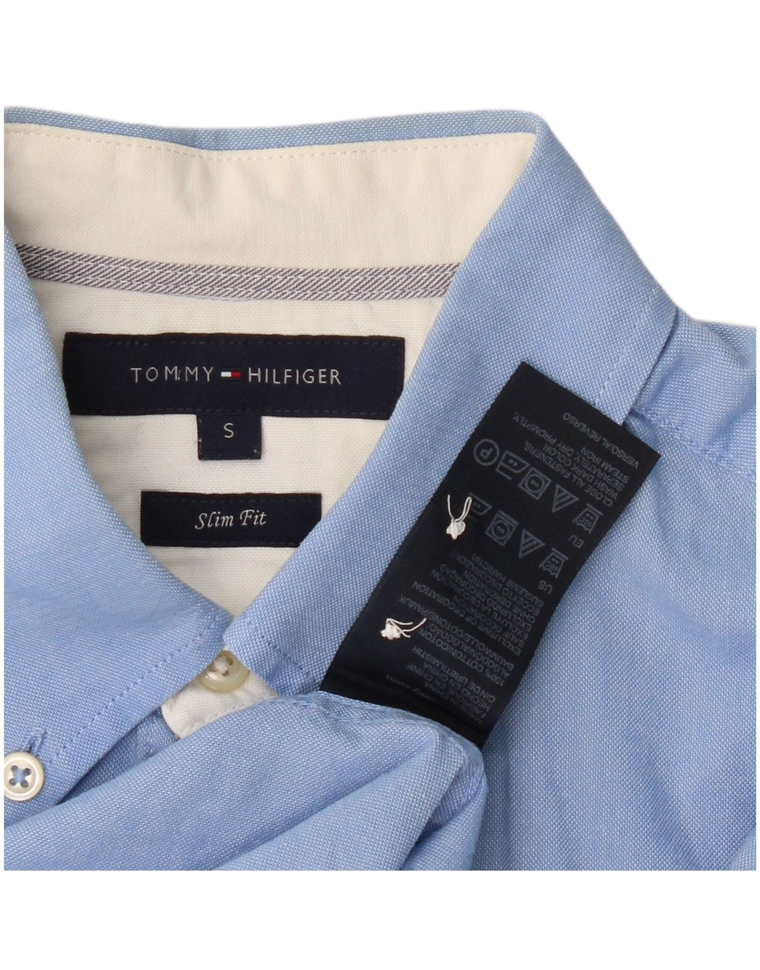 Camisa masculina Tommy Hilfiger Slim Fit pequena azul algodão