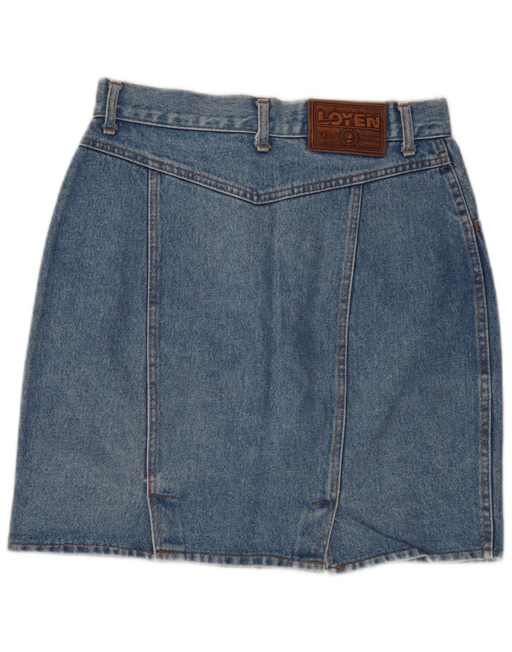 Mini saia jeans feminina vintage W29 algodão azul médio