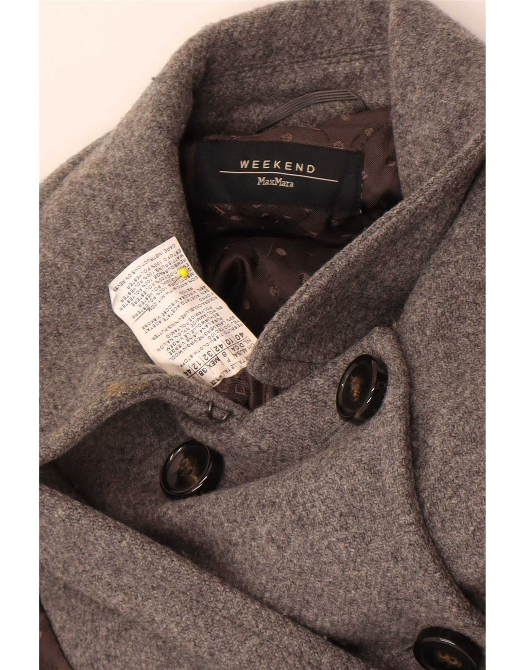 Max Mara Casaco feminino de fim de semana com peito duplo Reino Unido 12 lã cinza médio