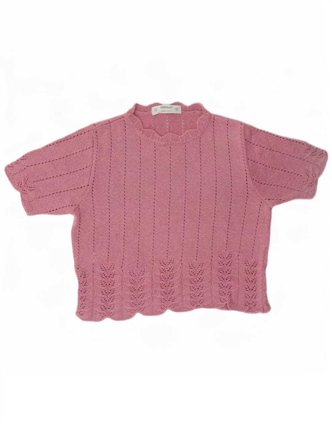Suéter feminino St Michael de manga curta com gola redonda Reino Unido 14 médio rosa