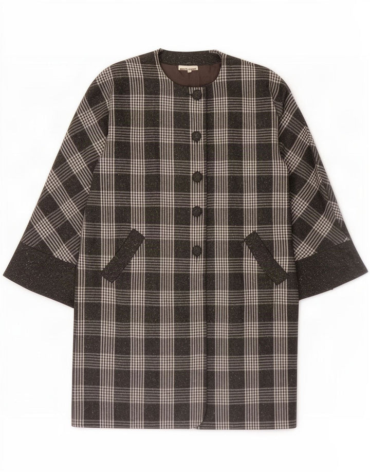 Sobretudo feminino vintage IT 48 XL cinza xadrez angorá