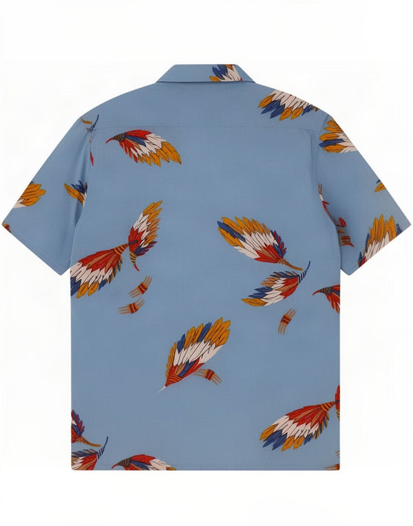 Camisa feminina vintage de manga curta UE 40 Viscose floral azul médio