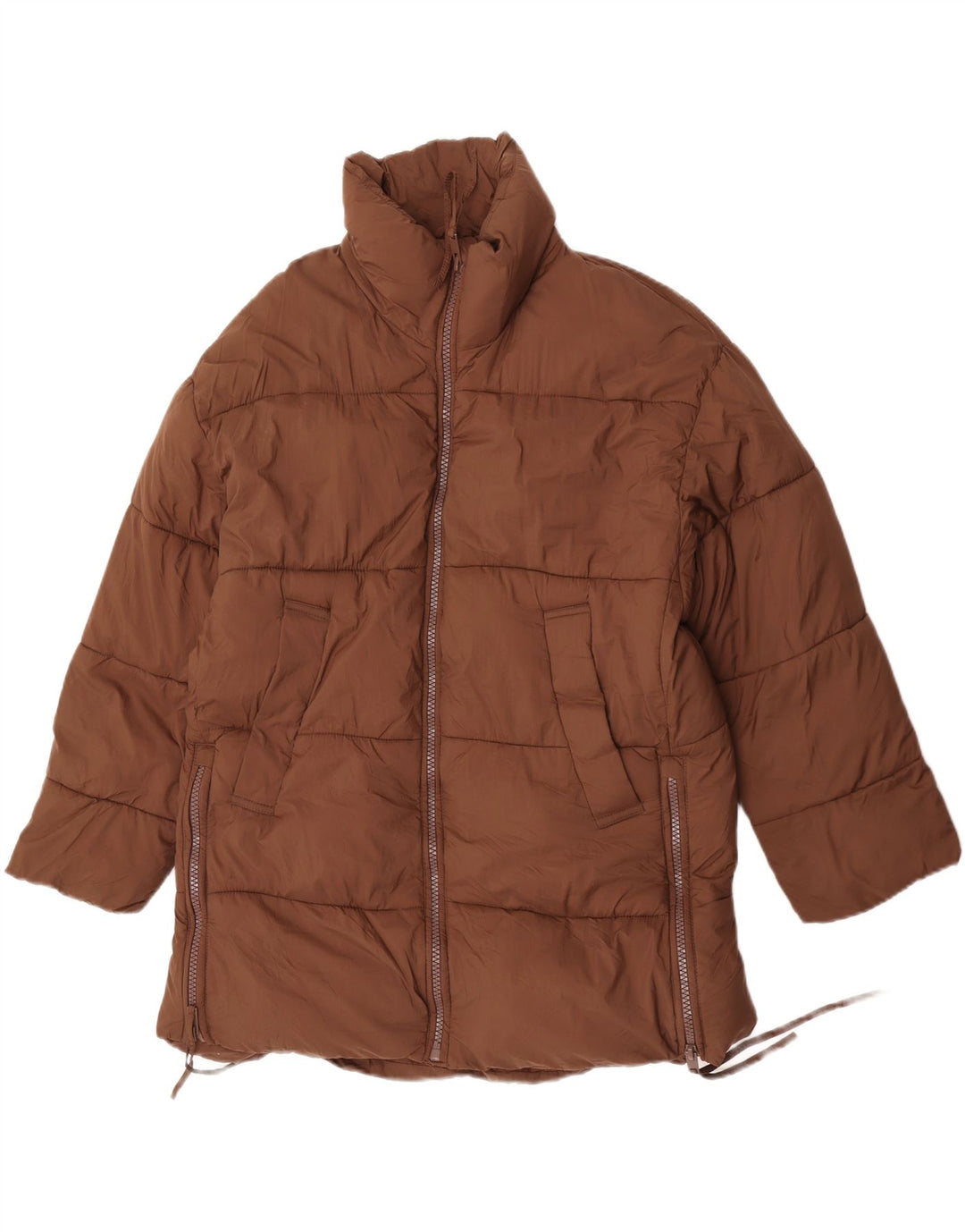 Casaco acolchoado grande Zara feminino Reino Unido 10 pequeno marrom nylon