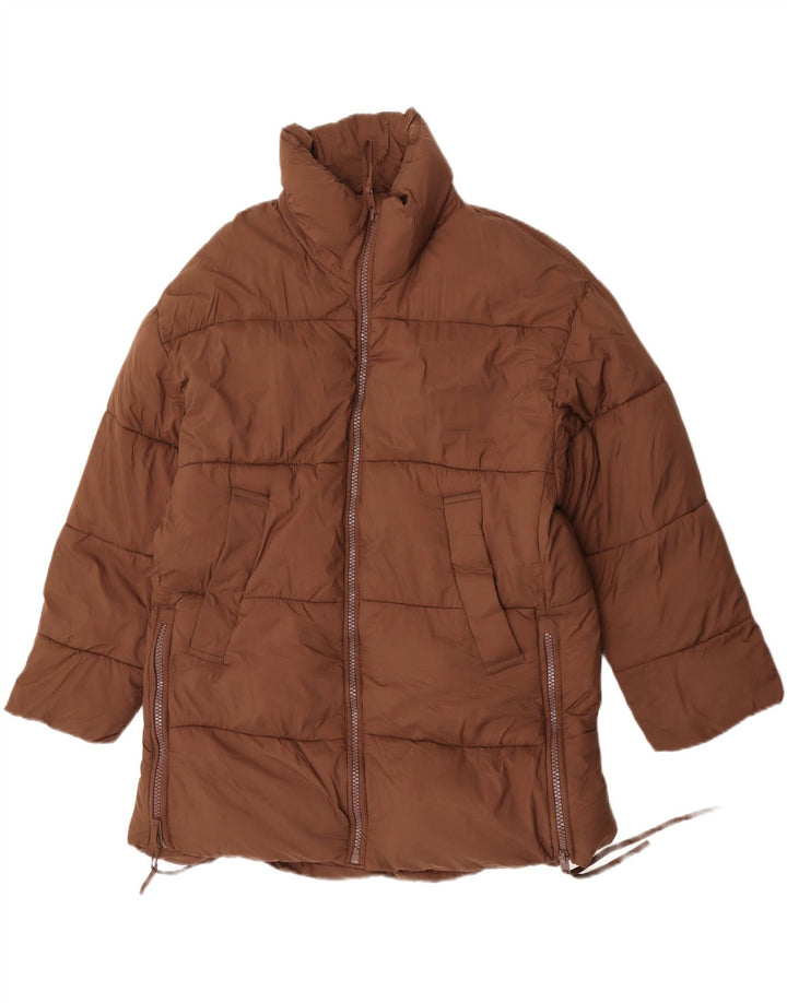 Casaco acolchoado grande Zara feminino Reino Unido 10 pequeno marrom nylon