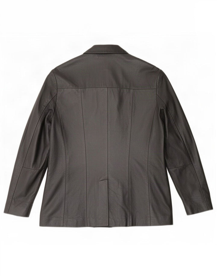 Jaqueta blazer masculina vintage de couro com 4 botões Reino Unido 36 pequena preta
