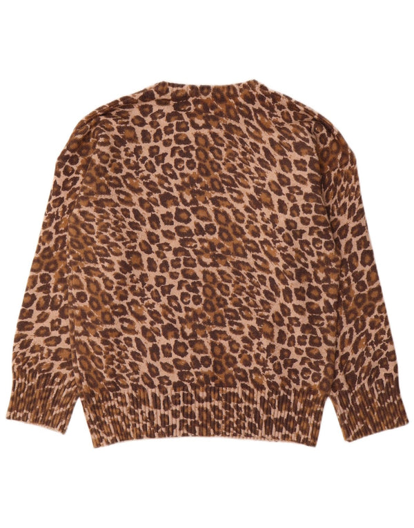 Vintage Womens Crew Neck Jumper Sweater UK 12 Medium Brown Animal Print