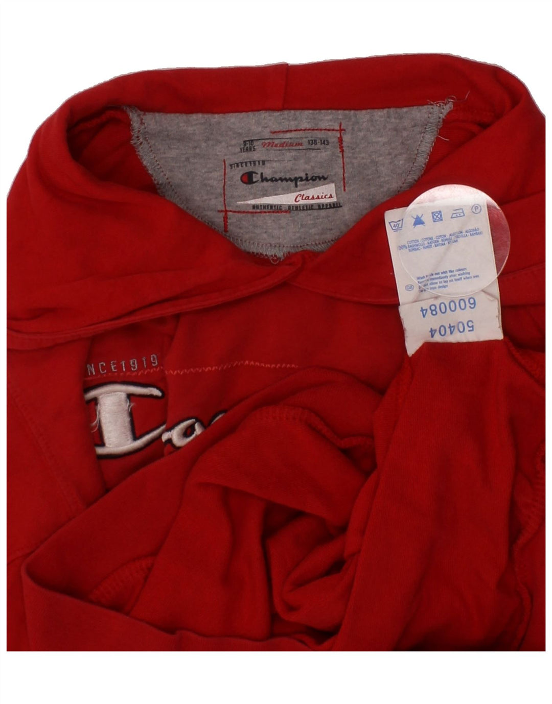 CHAMPION Girls Graphic Hoodie Jumper 9-10 Years Red Cotton Vintage Champion and Second-Hand Champion from Messina Hembry 