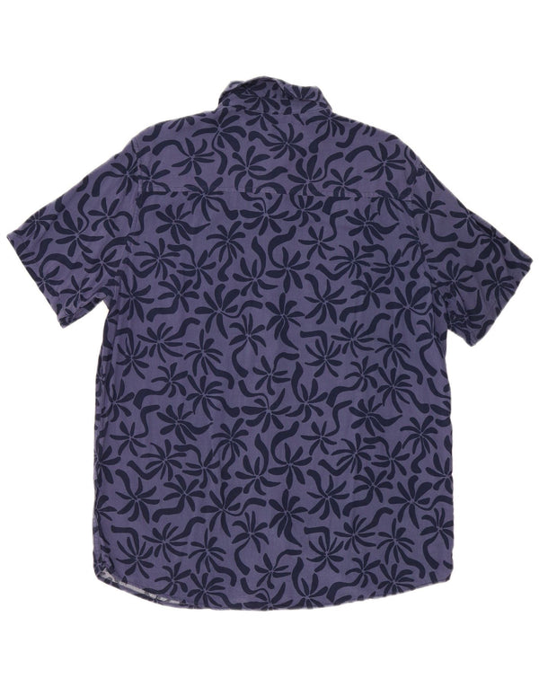 Camisa masculina vintage de manga curta grande viscose floral azul marinho