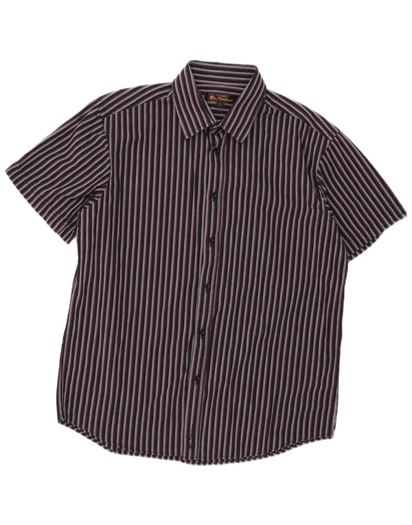 Camisa masculina de manga curta Ben Sherman grande algodão listrado preto