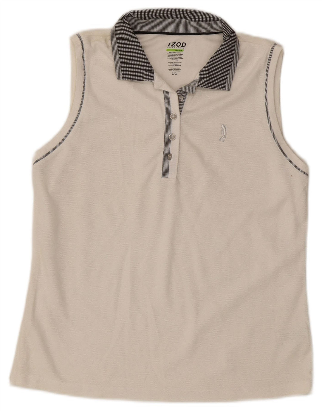 Camisa polo feminina sem mangas IZOD Reino Unido 14 grande algodão branco