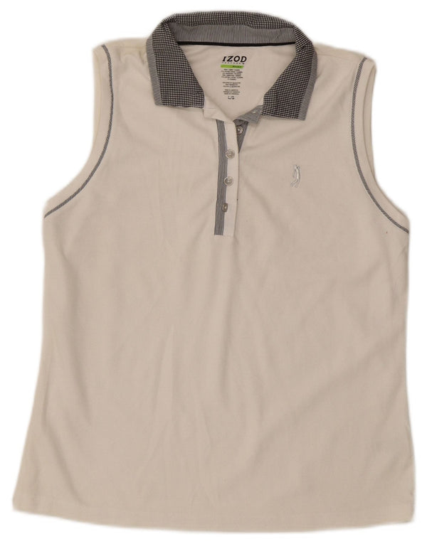 Camisa polo feminina sem mangas IZOD Reino Unido 14 grande algodão branco