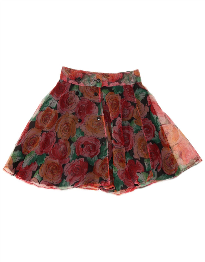 Mini saia circular W25 das mulheres do vintage poliéster floral multicolorido pequeno