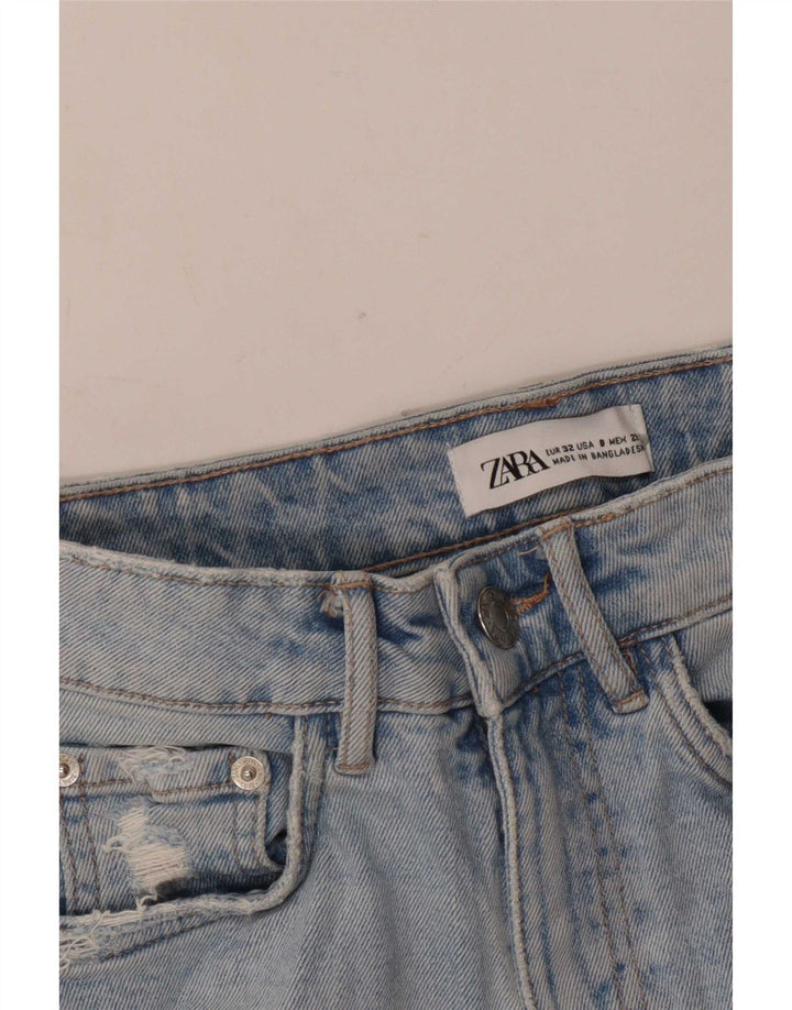 Zara Shorts jeans feminino desgastado UE 32 2XS W22 azul
