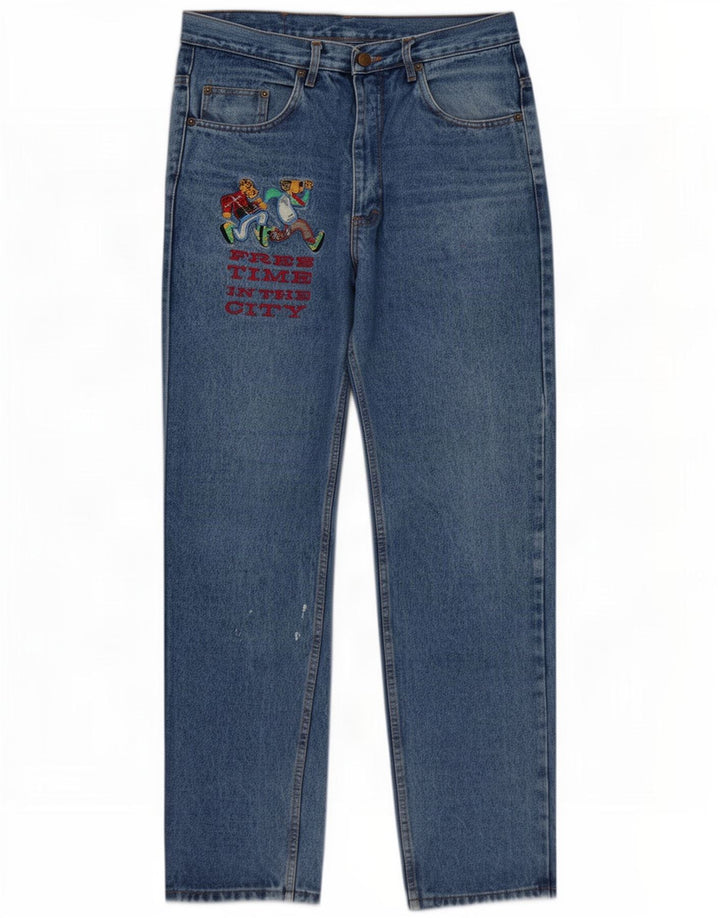 Base 92 Mens Graphic Tapered Jeans IT 48 Médio W32 L34 Azul Algodão