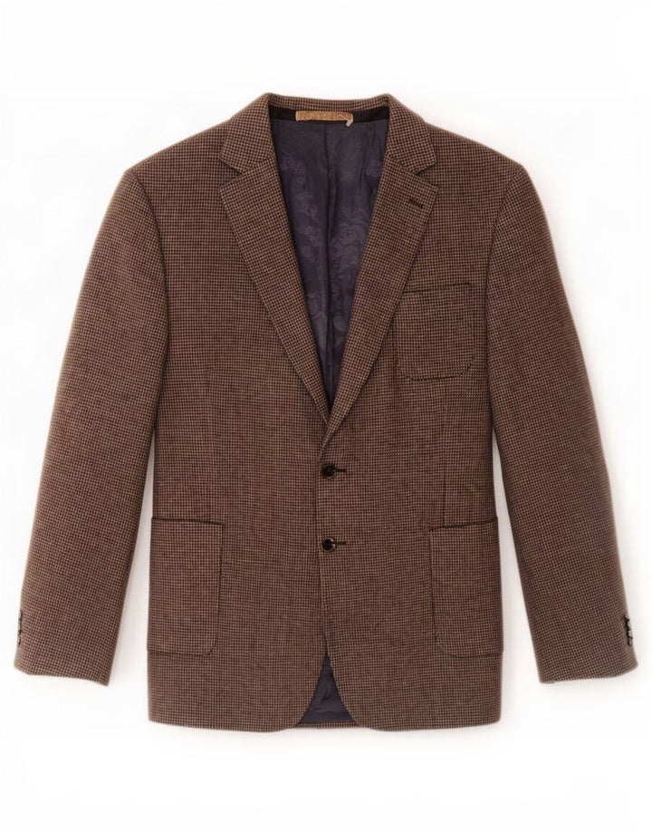 Jaqueta Blazer Longline Masculina Marks & Spencer Reino Unido 44 XL Marrom Houndstooth