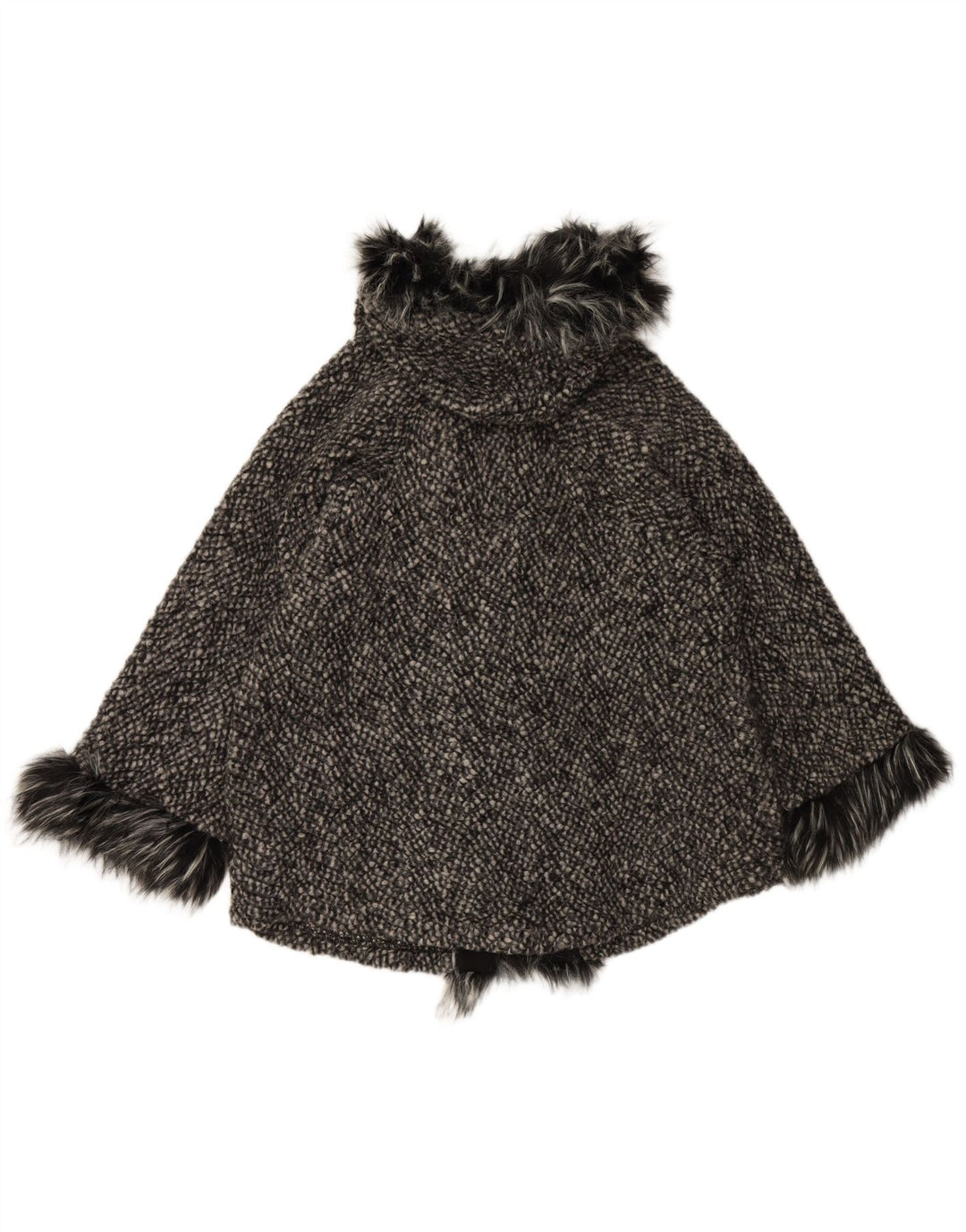 Casaco feminino VINTAGE com capuz e ajuste solto Reino Unido 10 lã preta pequena