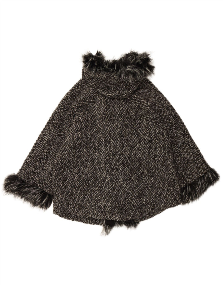 Casaco feminino VINTAGE com capuz e ajuste solto Reino Unido 10 lã preta pequena