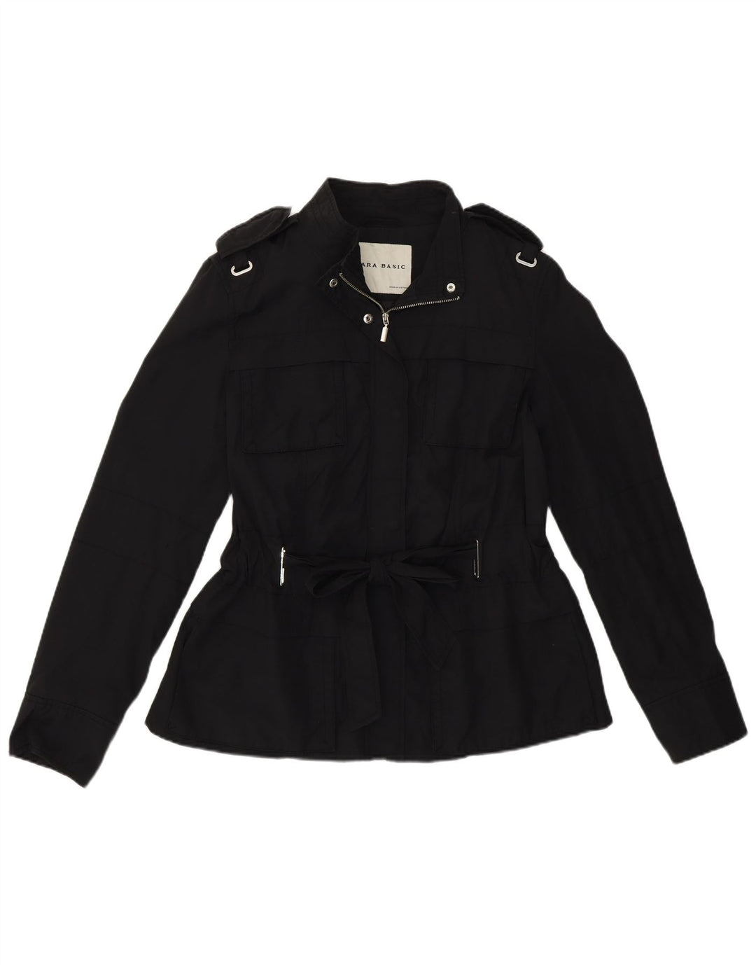 Jaqueta utilitária militar feminina Zara UK 16 grande preta