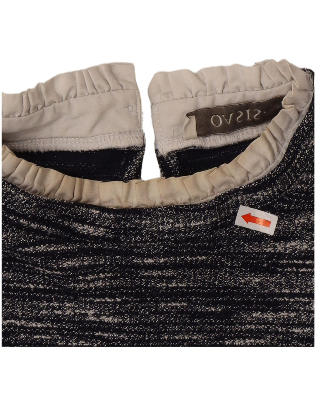 Top feminino Oasis de manga comprida UK 12 médio azul marinho manchado