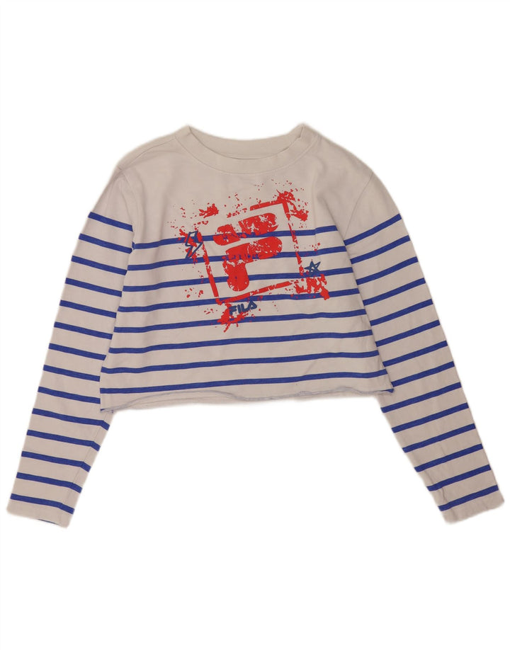 Fila Womens Crop Graphic Top Manga Longa Reino Unido 14 Médio Listrado Branco