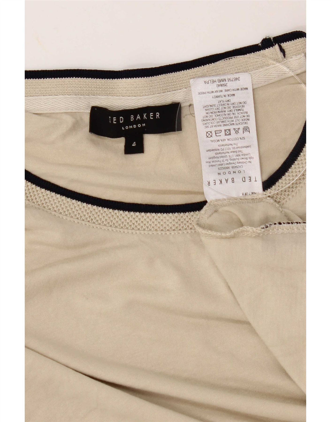 Camiseta feminina Ted Baker tamanho superior 4 grande algodão bege