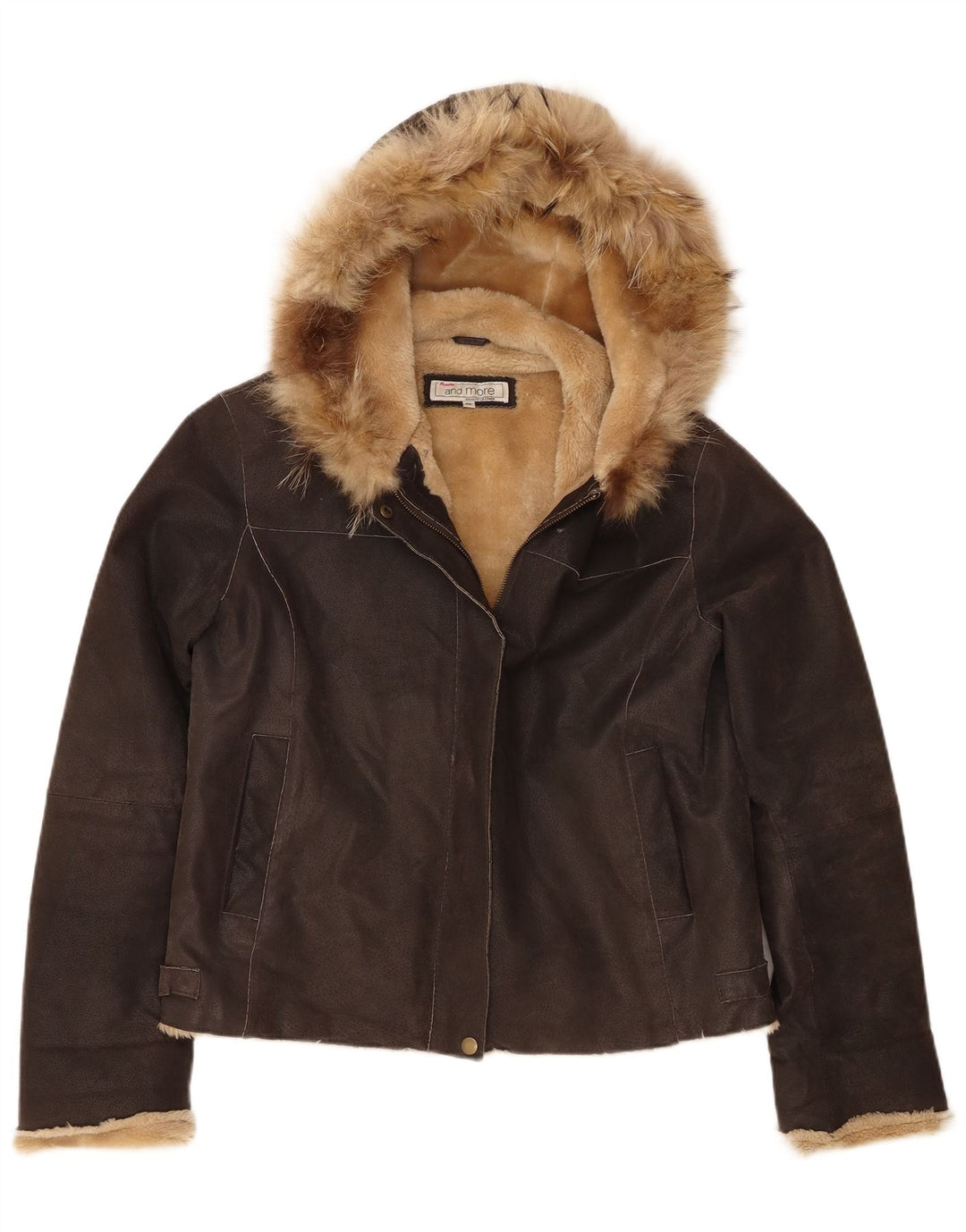 Jaqueta feminina de shearling com capuz Bata and More IT 46 grande couro marrom
