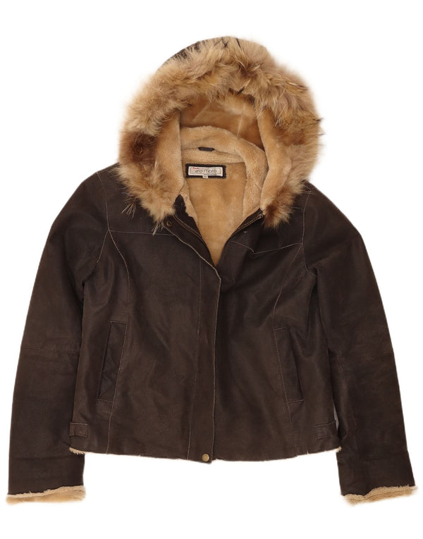 Jaqueta feminina de shearling com capuz Bata and More IT 46 grande couro marrom
