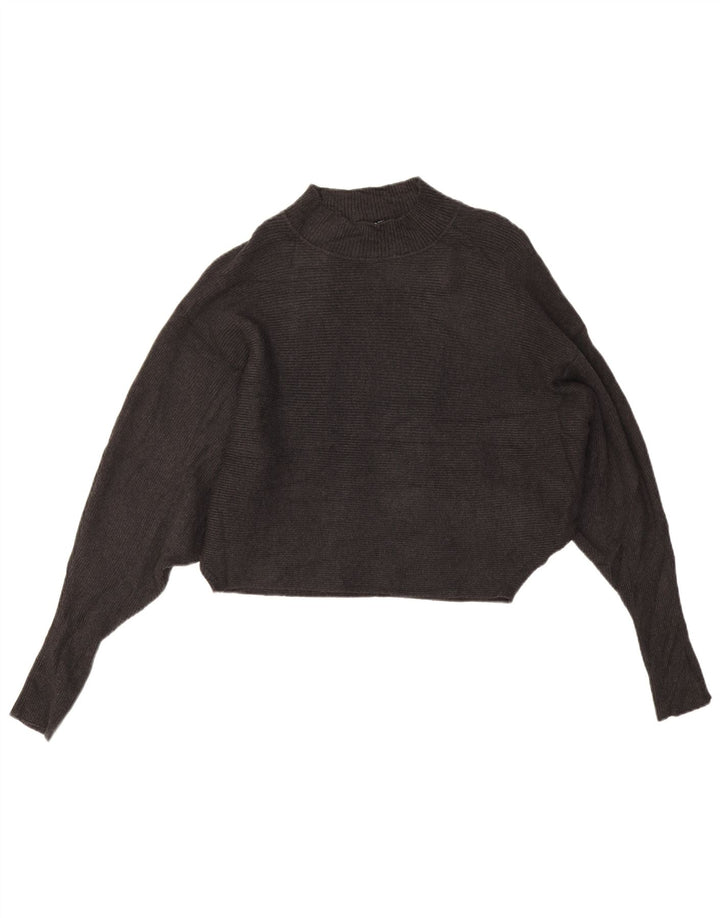 Suéter feminino Zara Batwing Crop com gola tartaruga Reino Unido 16 grande cinza