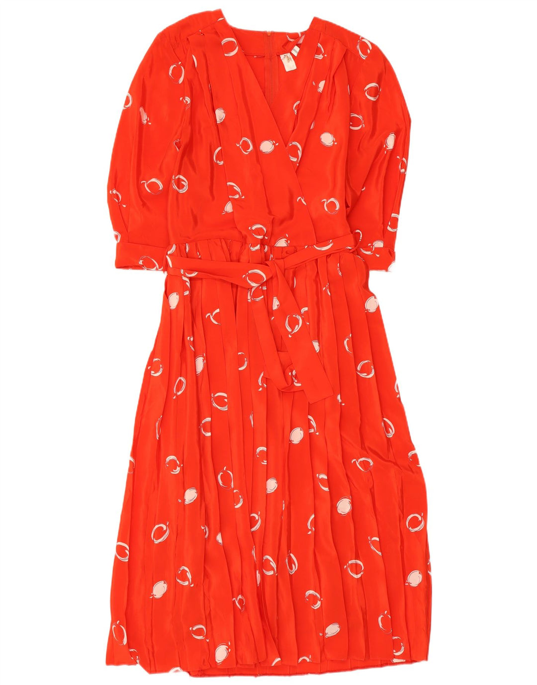 Vestido maxi feminino vintage com padrão abstrato manga 3/4 UE 42 vermelho grande