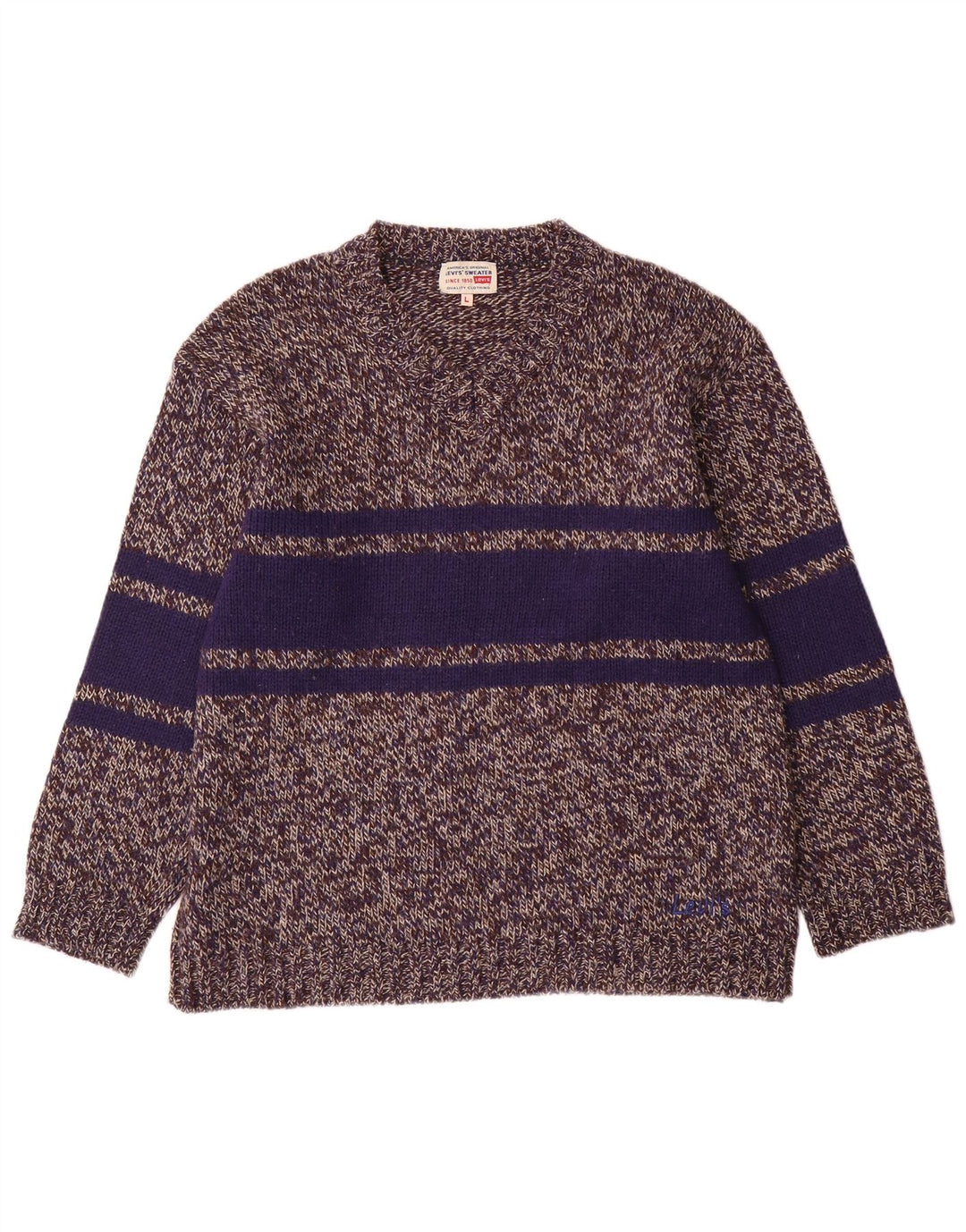 Suéter masculino Levi's com decote em V grande bloco colorido cinza poliacrílico