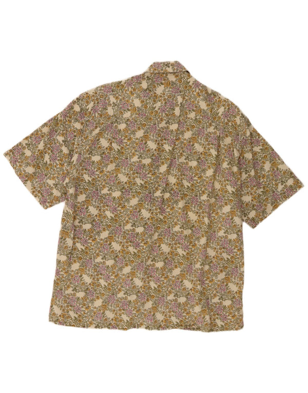 Camisa masculina vintage de manga curta grande linho floral bege