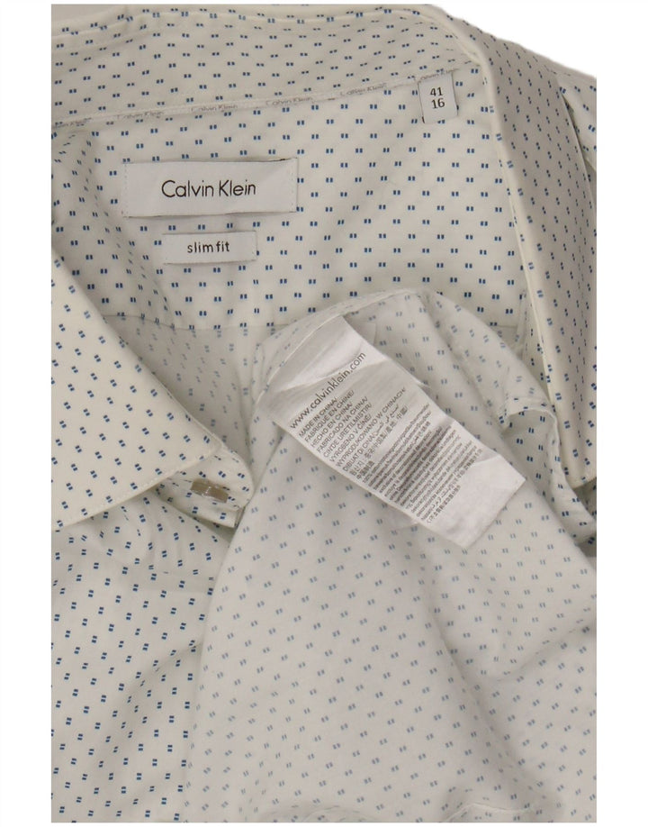 Camisa masculina CALVIN KLEIN Slim Fit tamanho 41 16 grande algodão manchado branco