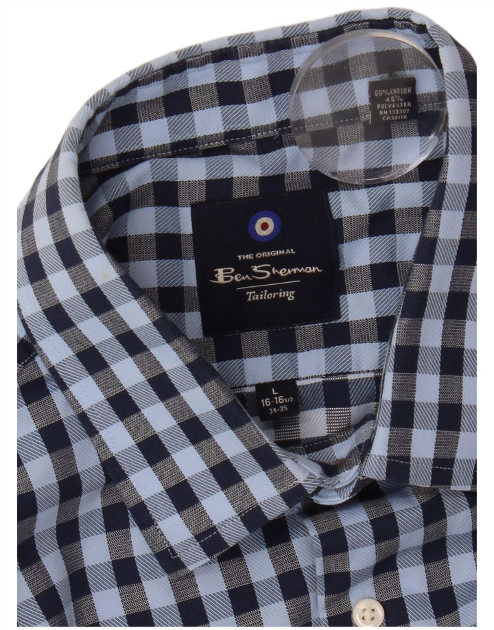 Camisa masculina Ben Sherman tamanho 16 1/2 grande algodão guingão azul