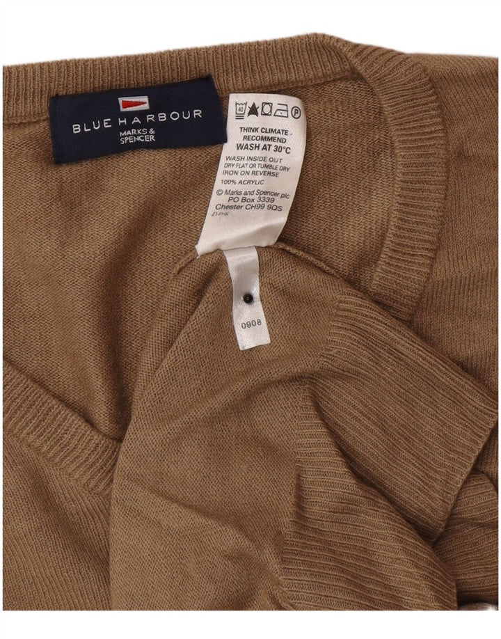 Suéter masculino Marks & Spencer Blue Harbor com decote em V pequeno marrom acrílico